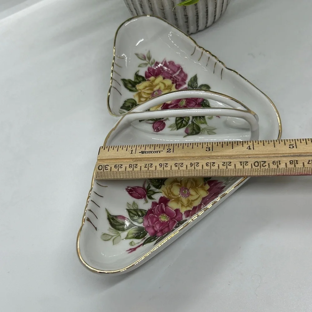Floral Ceramic Dish with Gold Accent